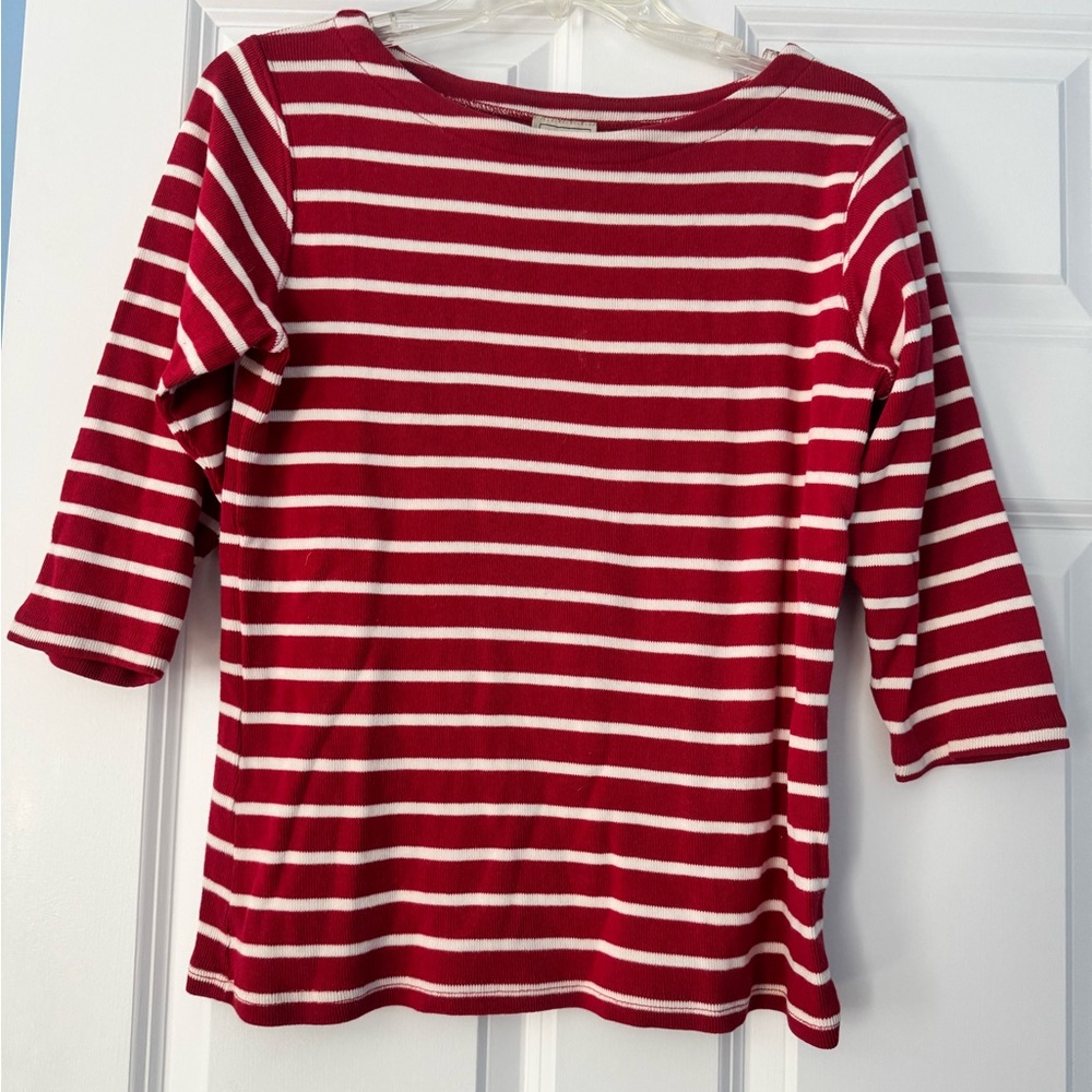 LL Bean mariner Red & White Striped Boatneck Top